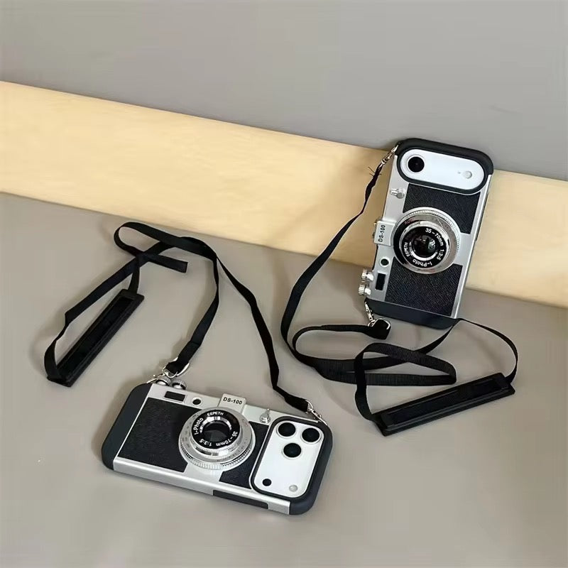 Retro Camera Design Phone Case with Lanyard Strap