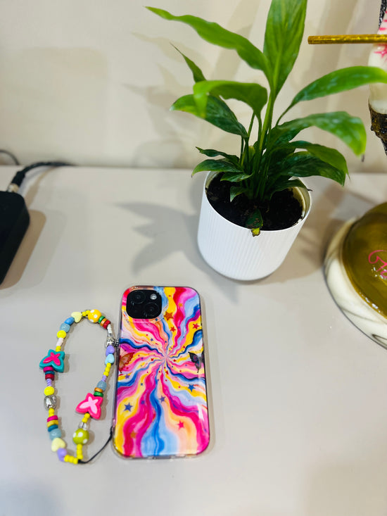 Psychedelic Rainbow Swirl Phone Case with Beaded Butterfly Charm 🌈🦋