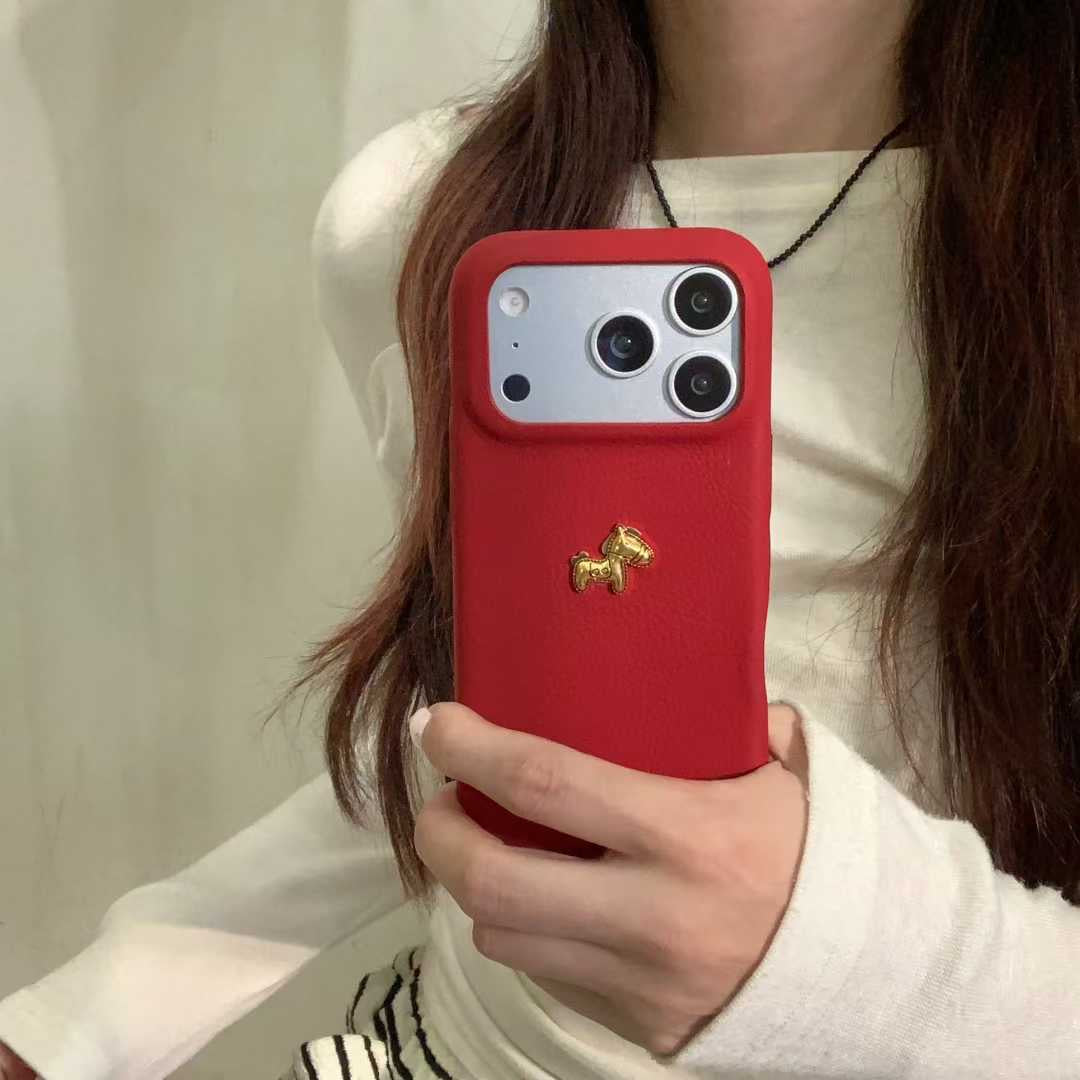 Premium Red Leather iPhone Case with Golden Horse | Slim & Stylish Cover
