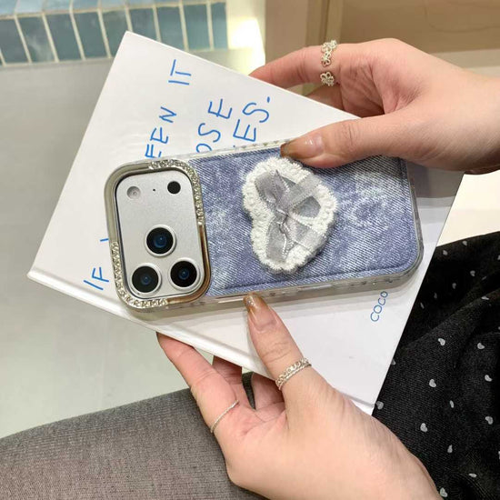 Coquette Denim Heart iPhone Case | Stylish Blue Phone Cover