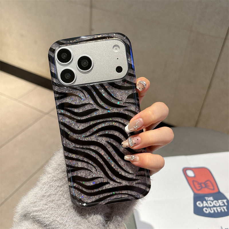 Chic Black & Silver Zebra Glitter Case – Bold Aesthetic Protective Cover