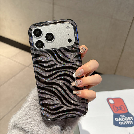 Chic Black & Silver Zebra Glitter Case – Bold Aesthetic Protective Cover