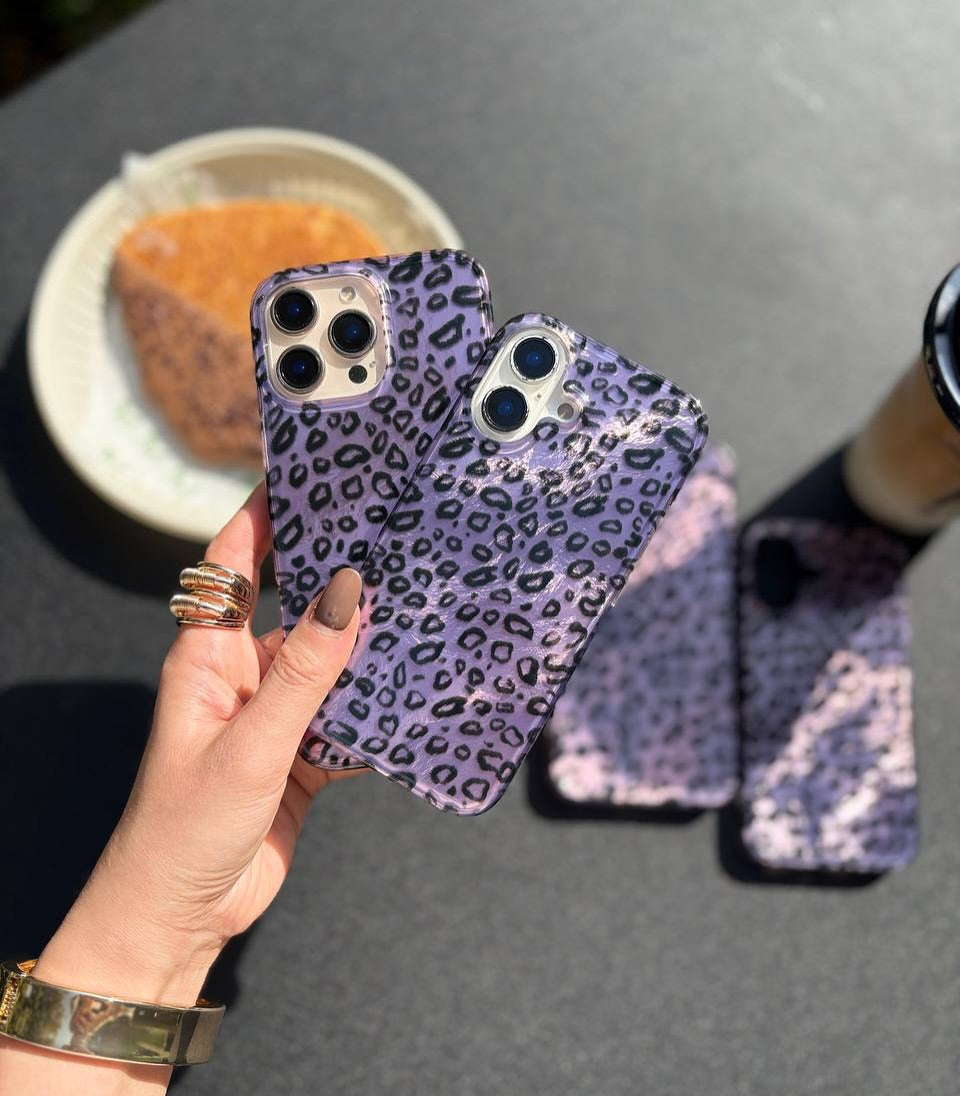 Purple Leopard Print iPhone Case with Charm Strap | Stylish Protective Phone Cover