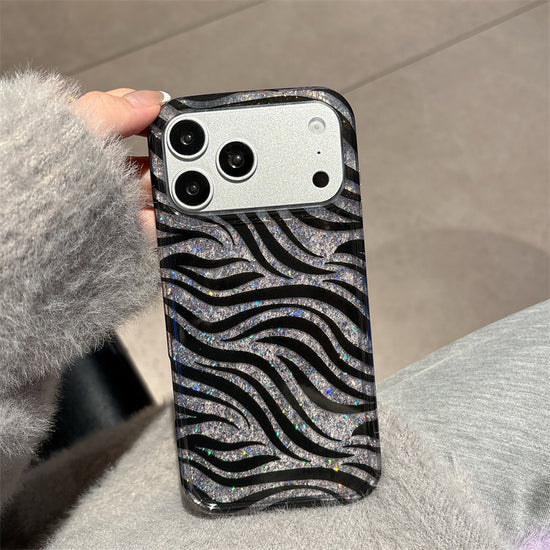 Chic Black & Silver Zebra Glitter Case – Bold Aesthetic Protective Cover
