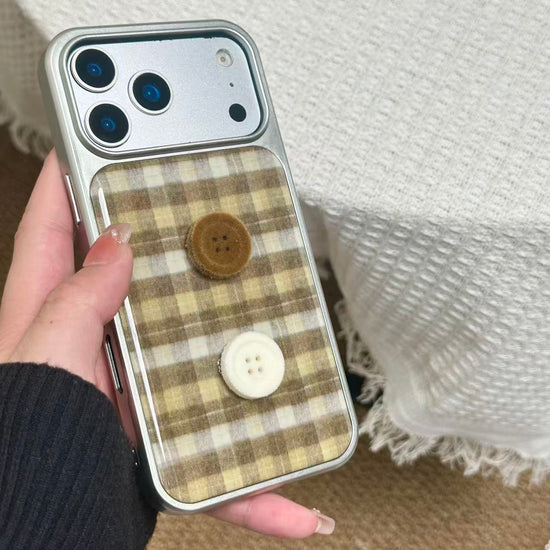 Cozy Vintage Plaid Button iPhone Case | Cute Korean Phone Cover