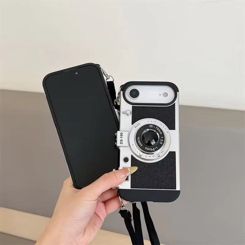 Retro Camera Design Phone Case with Lanyard Strap