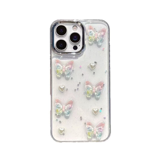 Cute Rainbow Butterfly Glitter Phone Case – Clear Shockproof Aesthetic Cover for iPhone