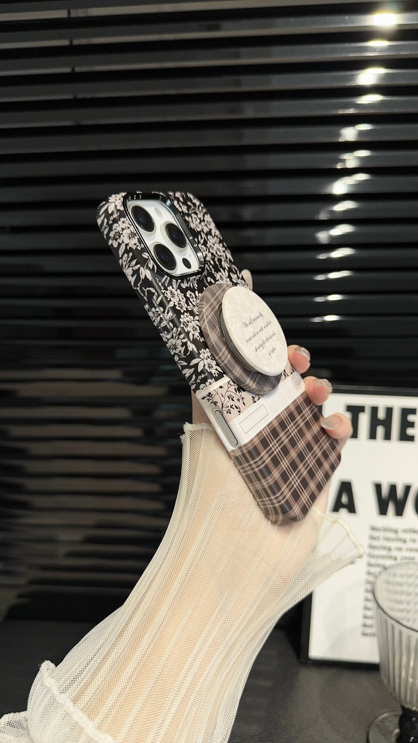 Brown Floral Plaid magnetic MagSafe iPhone Case – Soft Matte Cover with Grip Holder