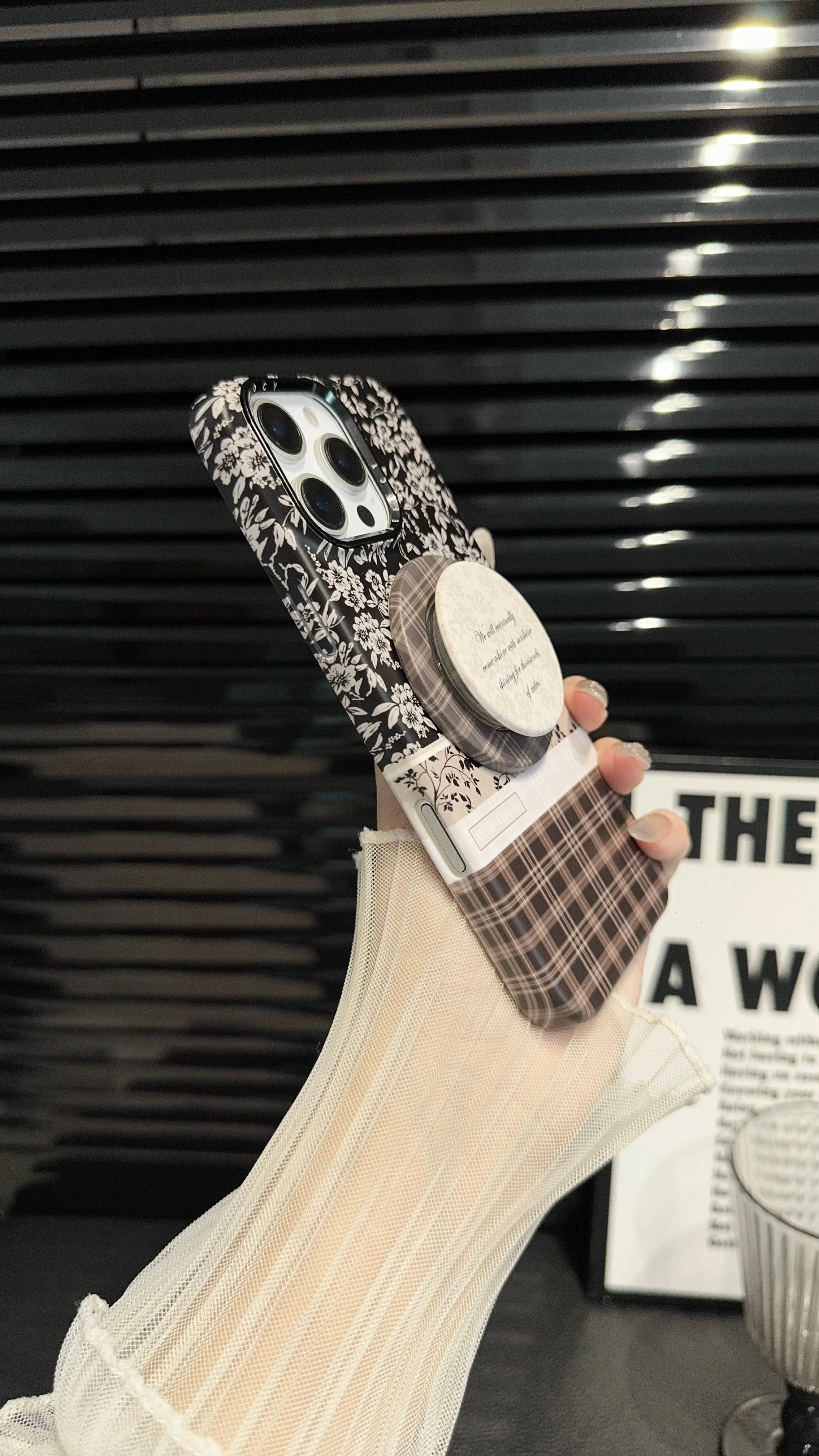 Brown Floral Plaid magnetic MagSafe iPhone Case – Soft Matte Cover with Grip Holder