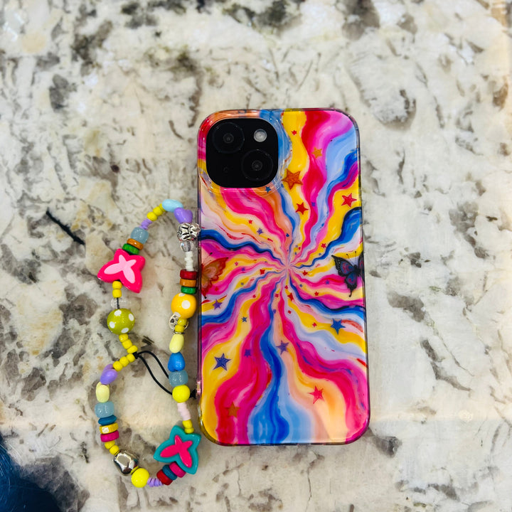 Psychedelic Rainbow Swirl Phone Case with Beaded Butterfly Charm 🌈🦋