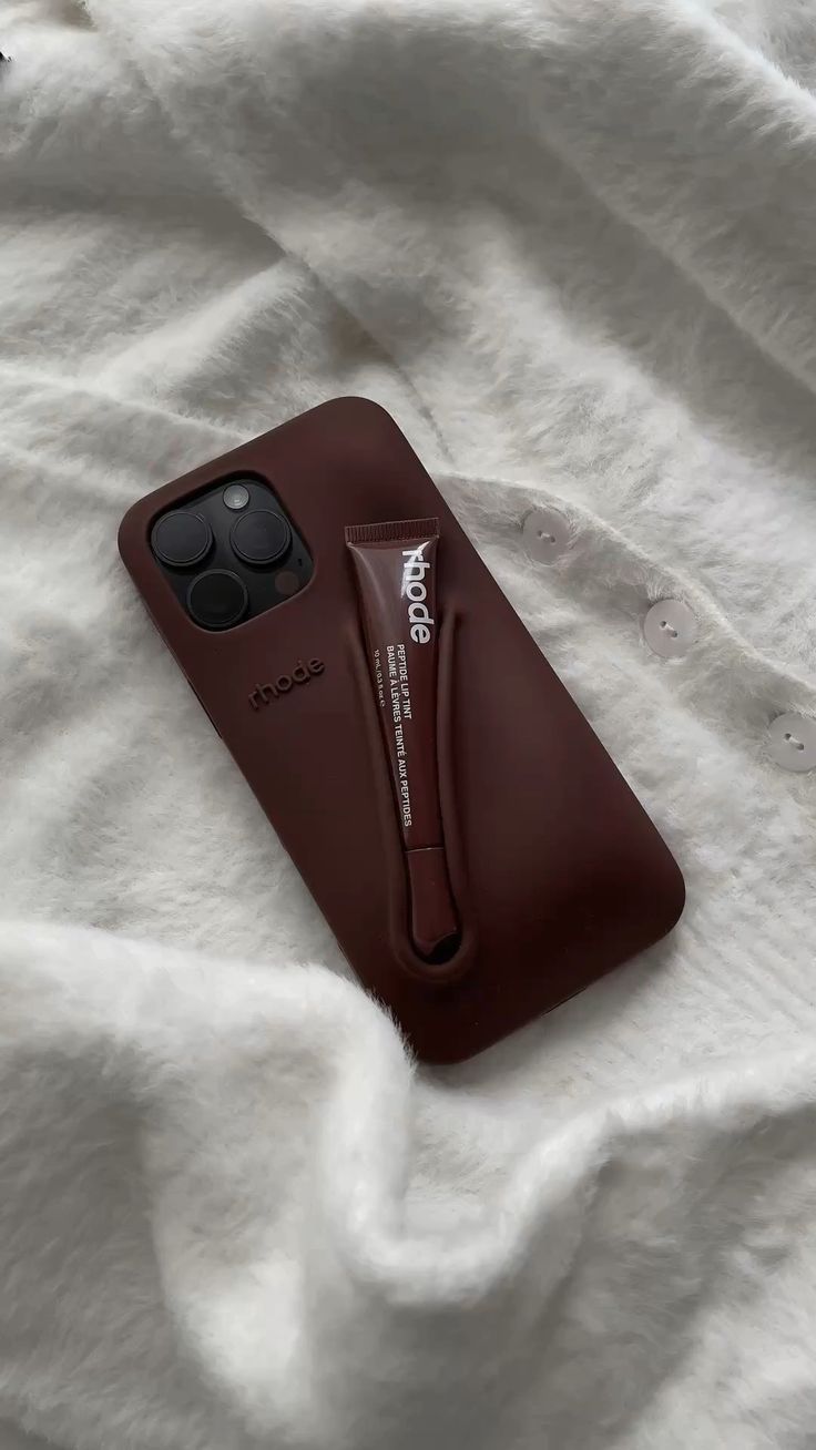 Soft Brown iPhone Case with Built-In Lip Balm Holder—Simple, Stylish, and Protective
