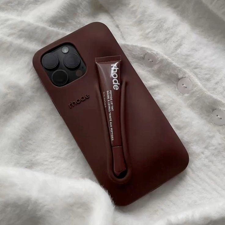 Soft Brown iPhone Case with Built-In Lip Balm Holder—Simple, Stylish, and Protective