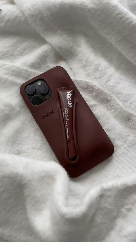 Soft Brown iPhone Case with Built-In Lip Balm Holder—Simple, Stylish, and Protective