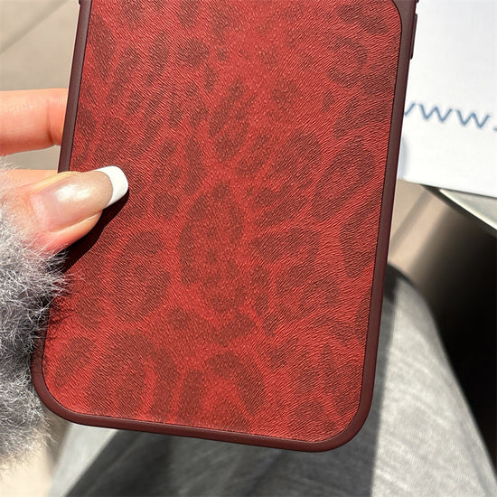 Luxury Wine Red Leopard Print Case for iPhone | Elegant Slim Leather Cover