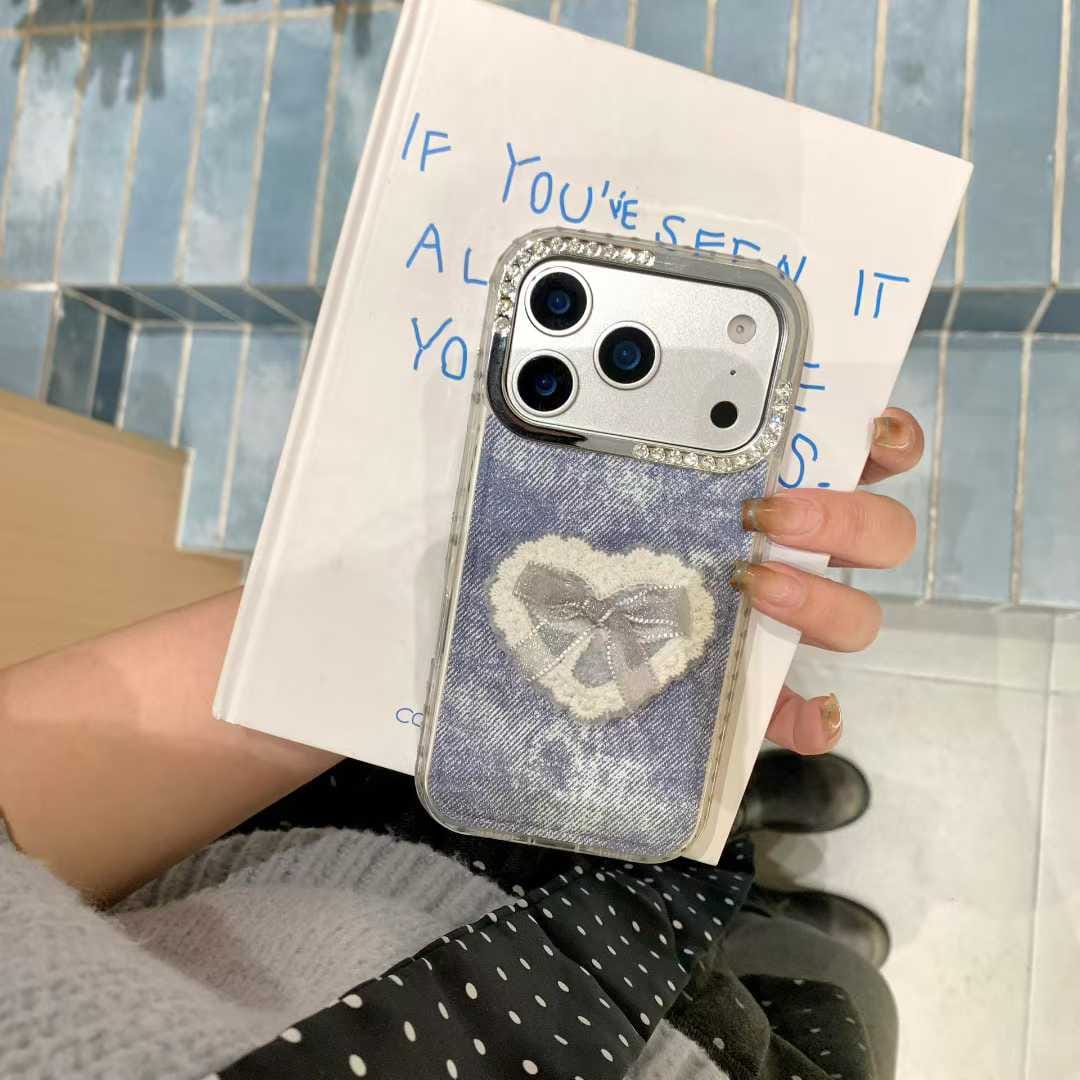 Coquette Denim Heart iPhone Case | Stylish Blue Phone Cover