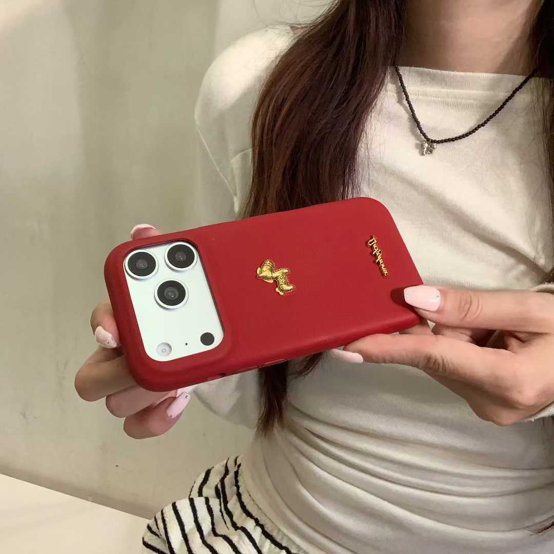 Premium Red Leather iPhone Case with Golden Horse | Slim & Stylish Cover