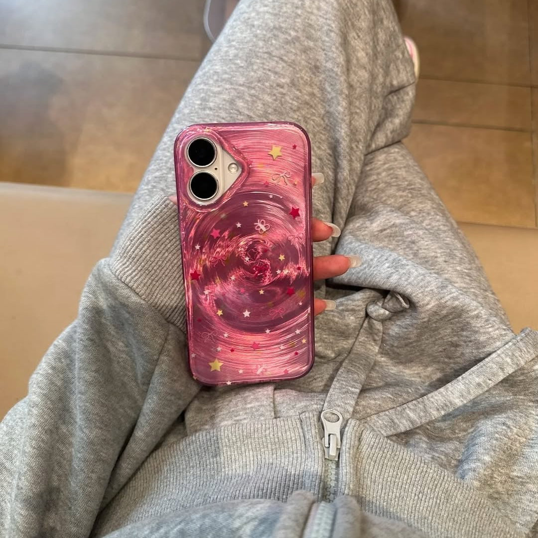 Cute Pink Galaxy Phone Case with Stars & Bows – Stylish Protective Cover