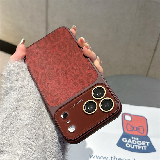Luxury Wine Red Leopard Print Case for iPhone | Elegant Slim Leather Cover