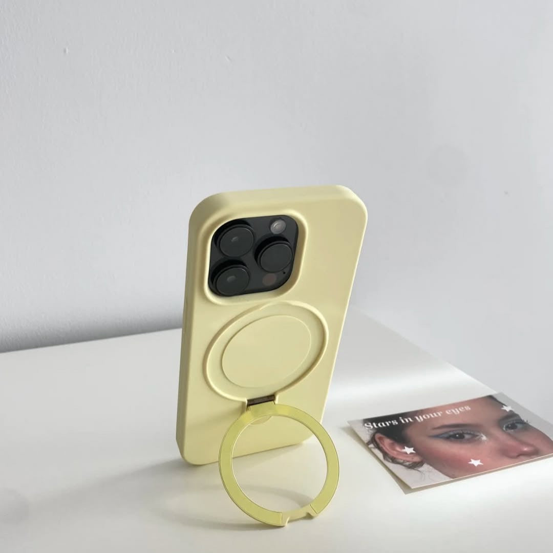 Stylish Yellow Phone Case with Rotating Ring Stand – Protective & Functional Design