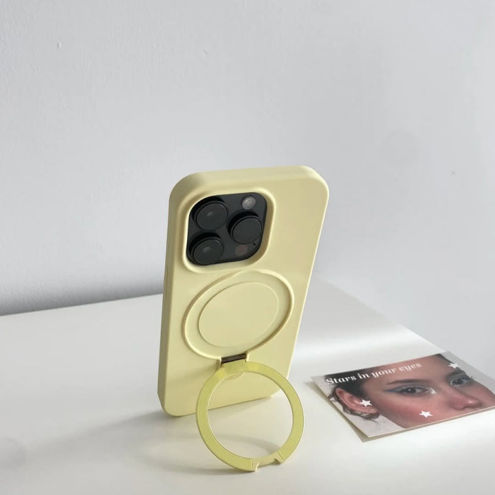 Stylish Yellow Phone Case with Rotating Ring Stand – Protective & Functional Design