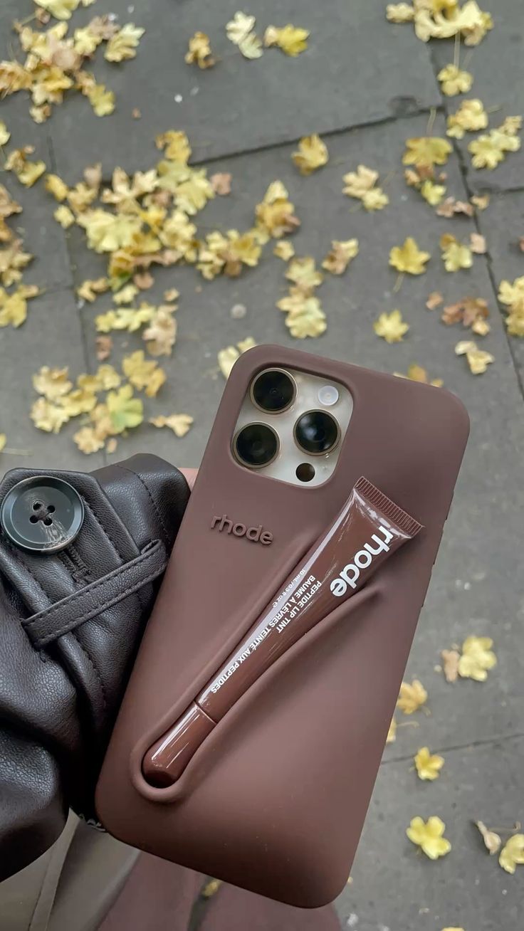 Soft Brown iPhone Case with Built-In Lip Balm Holder—Simple, Stylish, and Protective