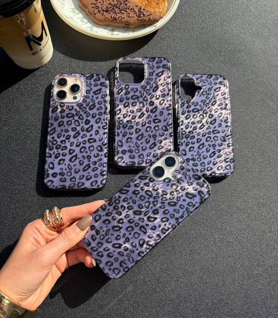 Purple Leopard Print iPhone Case with Charm Strap | Stylish Protective Phone Cover