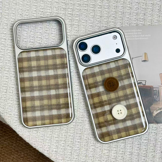 Cozy Vintage Plaid Button iPhone Case | Cute Korean Phone Cover