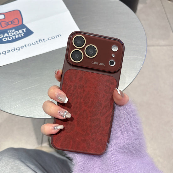 Luxury Wine Red Leopard Print Case for iPhone | Elegant Slim Leather Cover