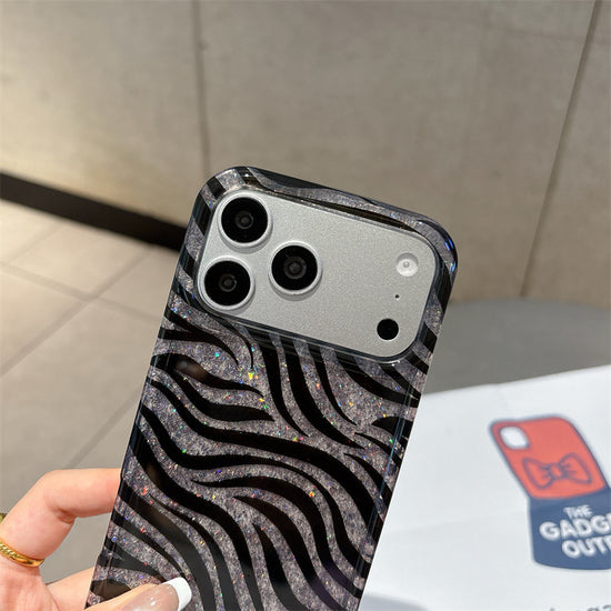 Chic Black & Silver Zebra Glitter Case – Bold Aesthetic Protective Cover