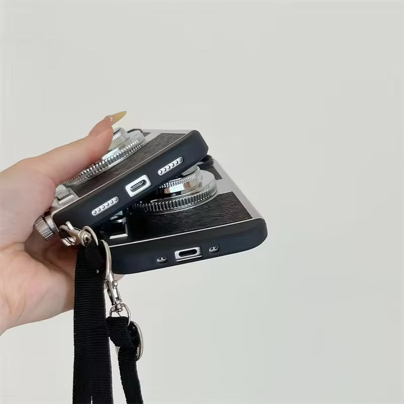 Retro Camera Design Phone Case with Lanyard Strap