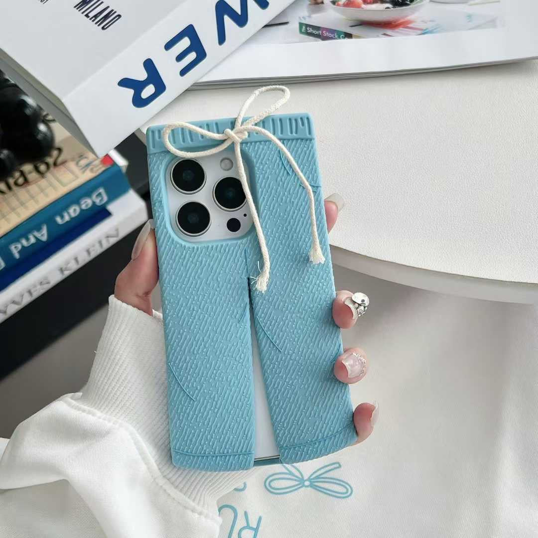 Trendy Blue Pants-Style Phone Case with Cute Drawstring Design
