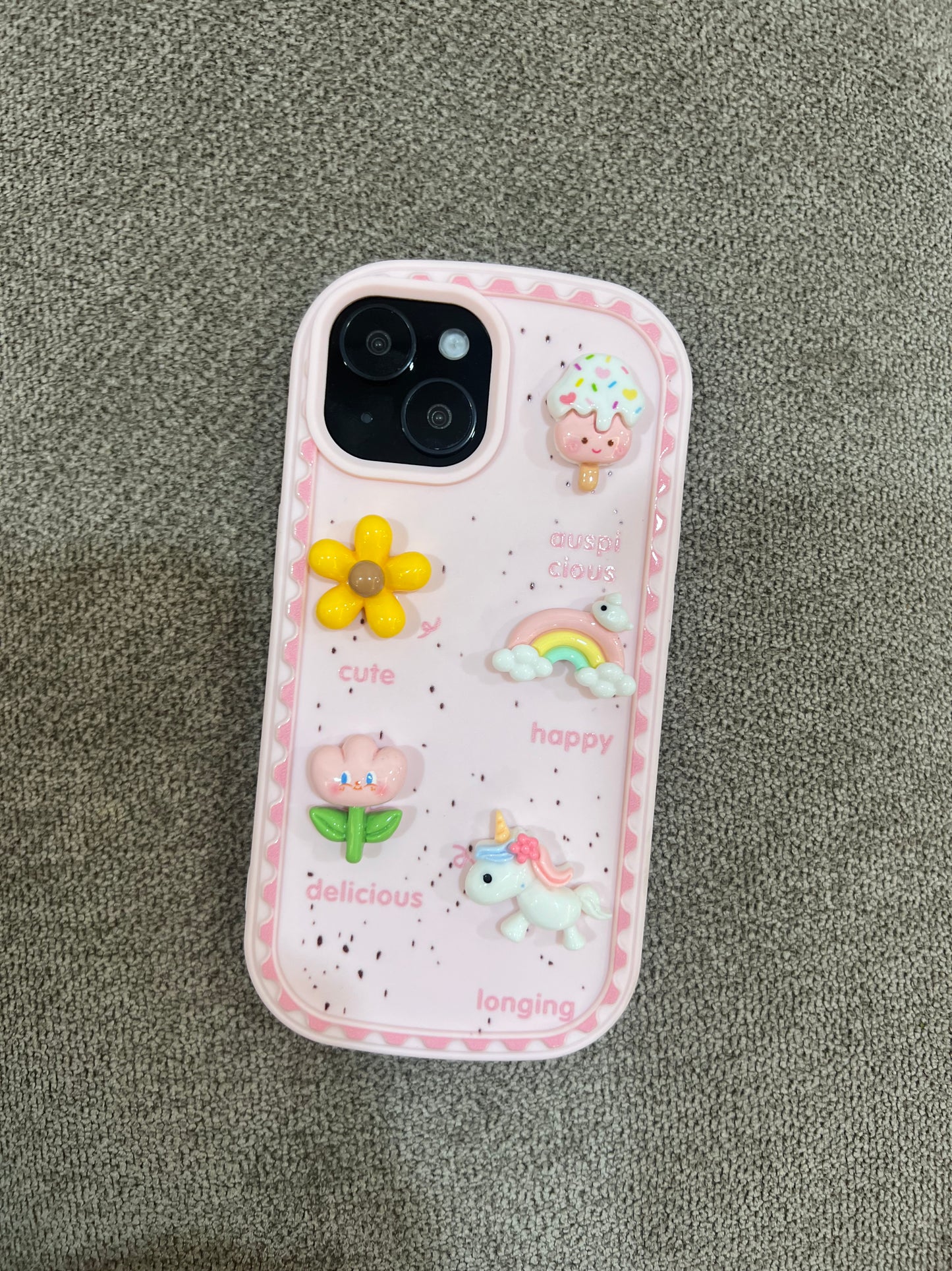 3D Kawaii Unicorn & Candy Phone Case – Cute Pastel Aesthetic Protective Cover