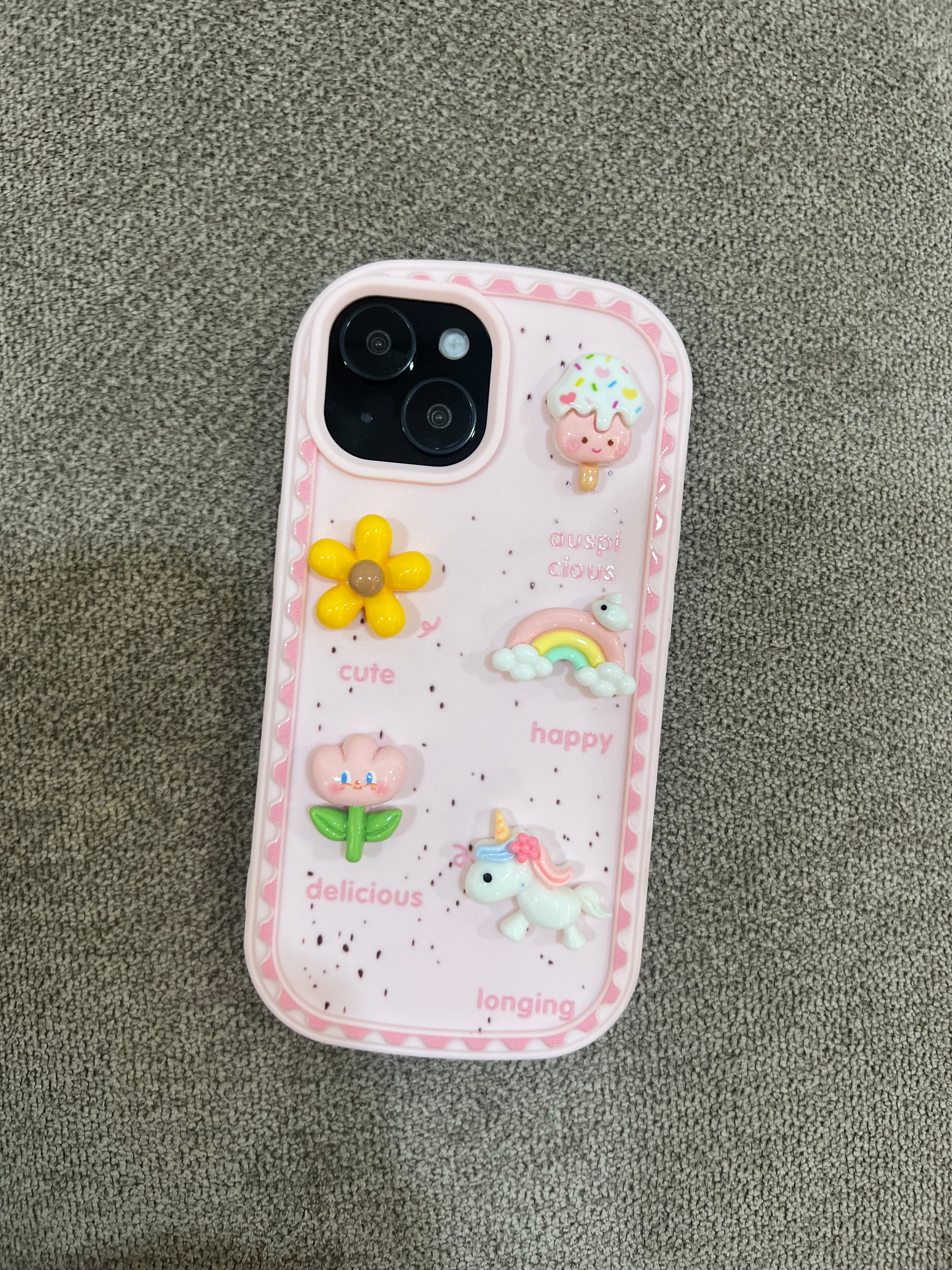 3D Kawaii Unicorn & Candy Phone Case – Cute Pastel Aesthetic Protective Cover