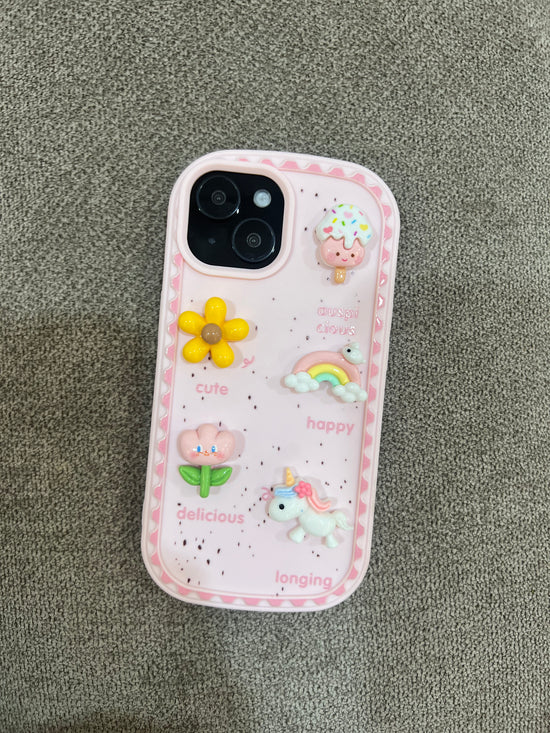 3D Kawaii Unicorn & Candy Phone Case – Cute Pastel Aesthetic Protective Cover