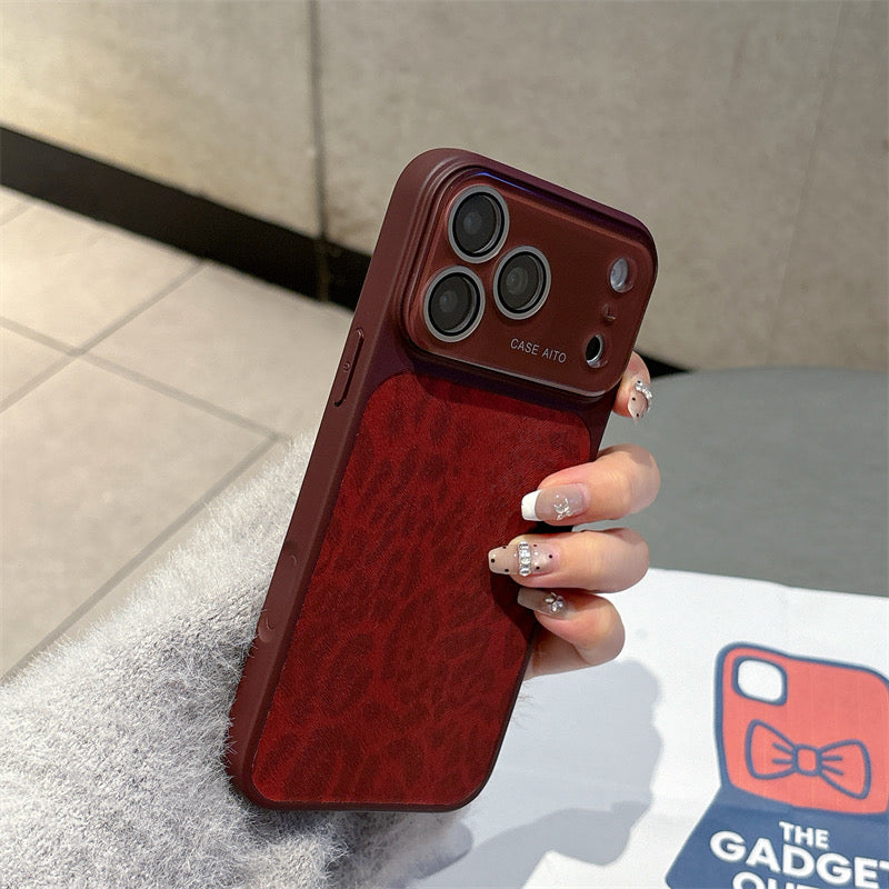 Luxury Wine Red Leopard Print Case for iPhone | Elegant Slim Leather Cover