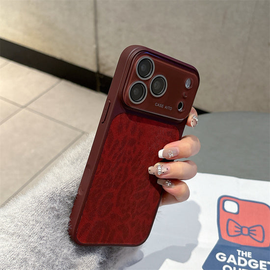Luxury Wine Red Leopard Print Case for iPhone | Elegant Slim Leather Cover