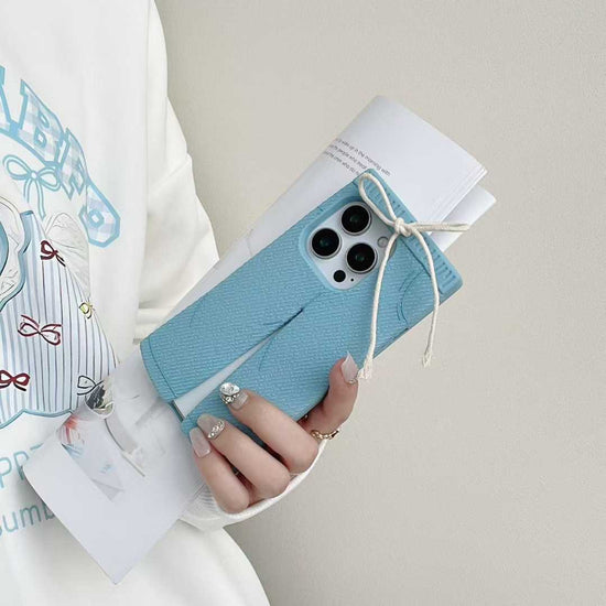 Trendy Blue Pants-Style Phone Case with Cute Drawstring Design