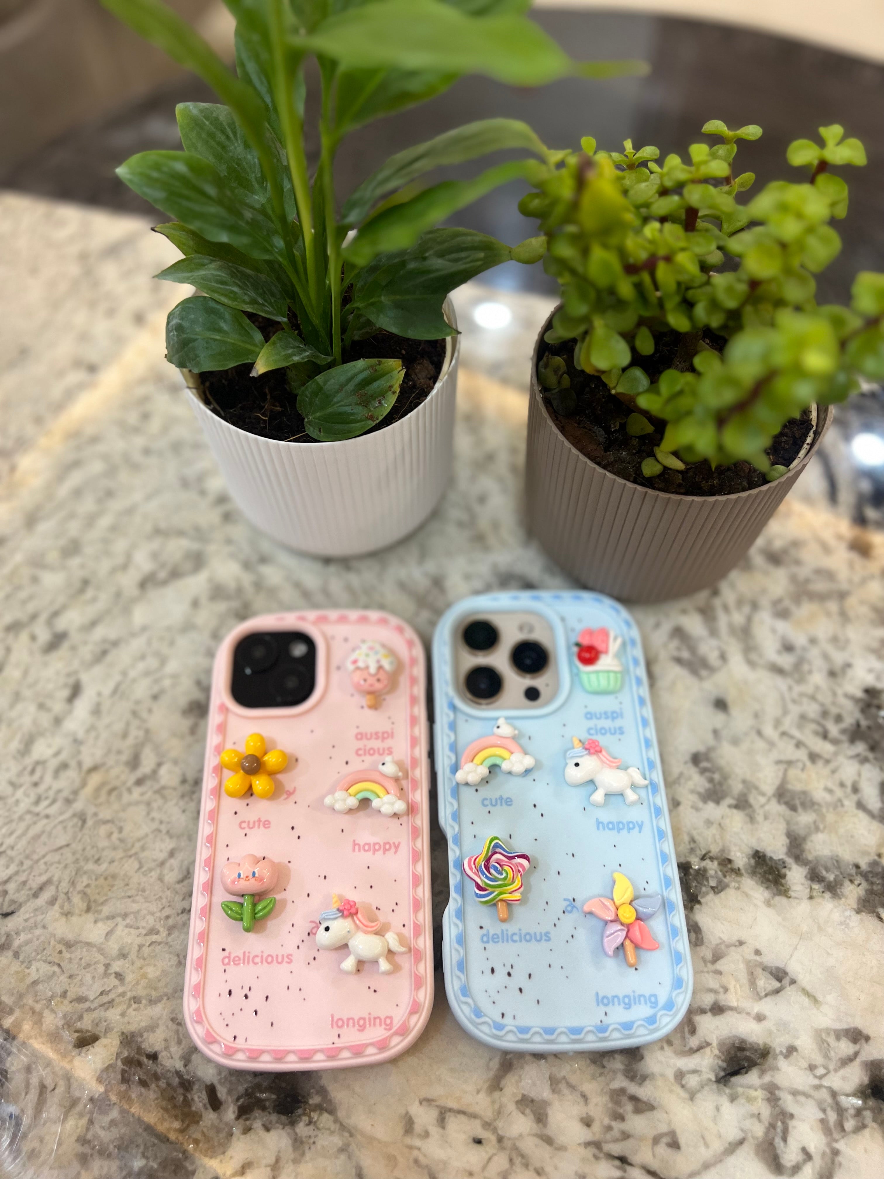 3D Kawaii Unicorn & Candy Phone Case – Cute Pastel Aesthetic Protective Cover