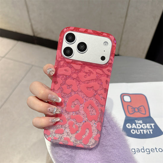 Pink Leopard Print Glitter Phone Case | Aesthetic Animal Print iPhone Cover