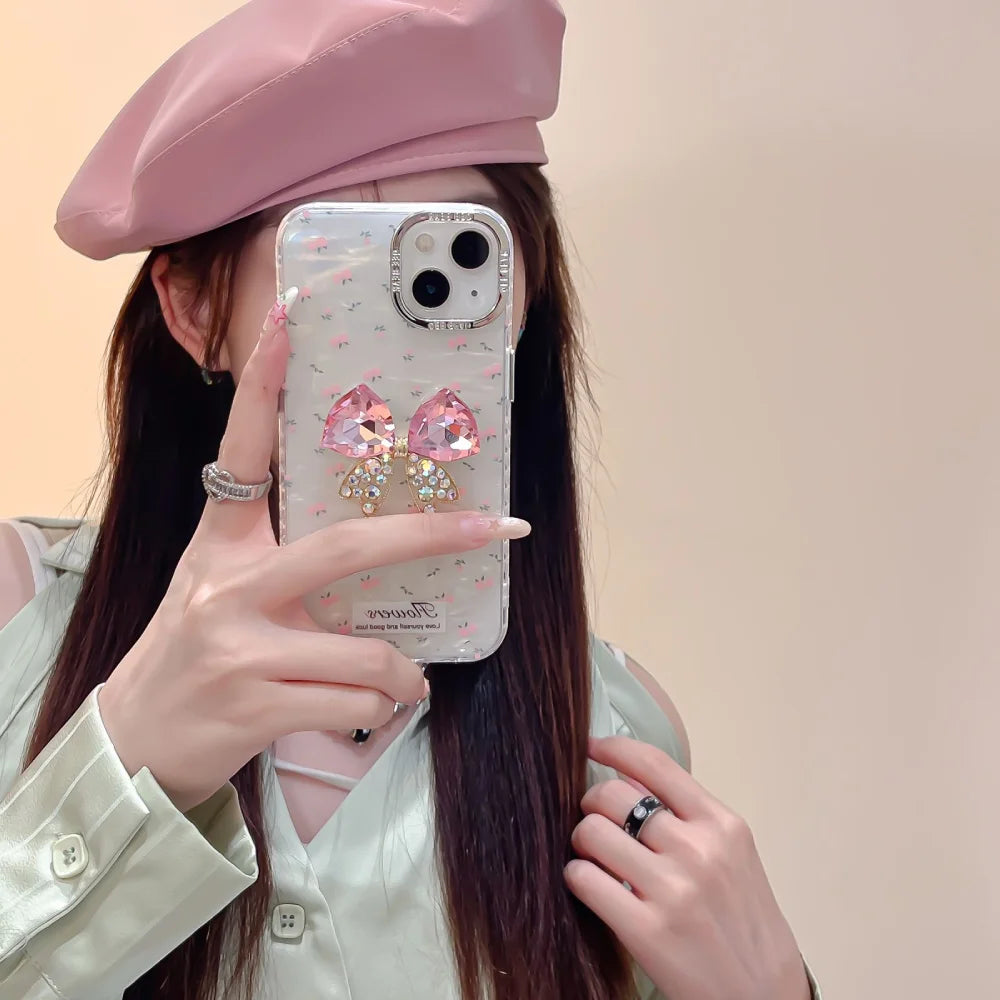 Flower Case Ribbon Stone Pendant With Camera Ring