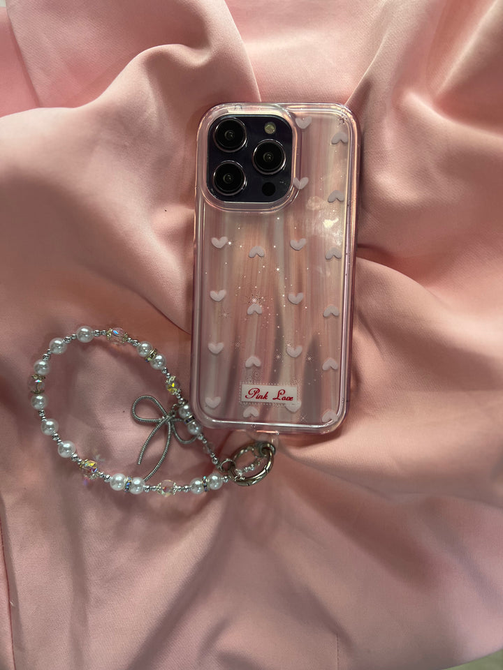 Pink Love Heart Case with Pearl String