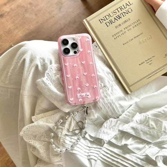 Pink Love Heart Case with Pearl String