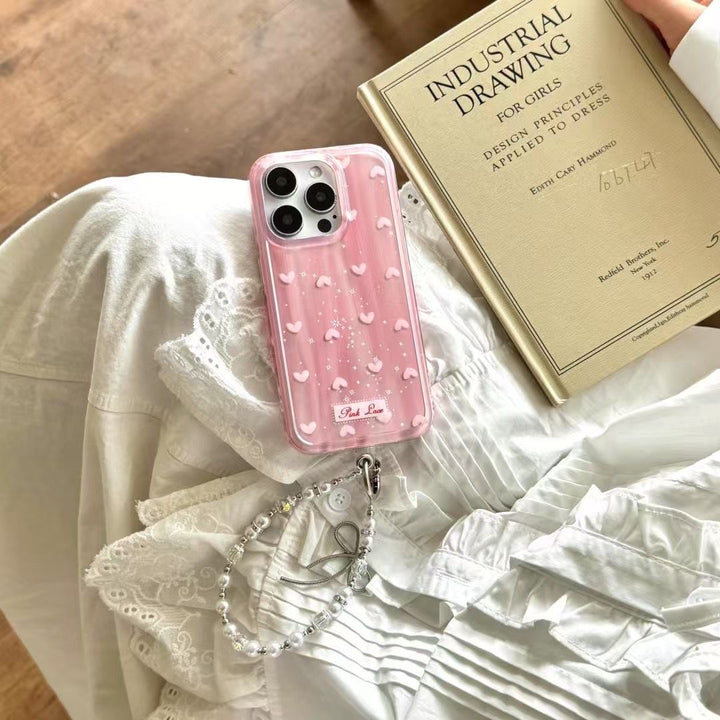 Pink Love Heart Case with Pearl String
