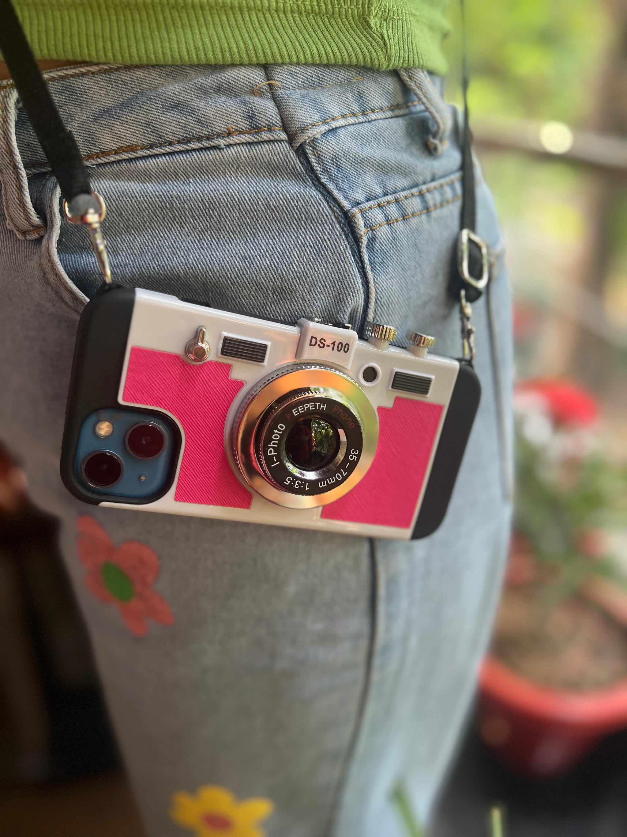 Retro Camera Design Phone Case with Lanyard Strap