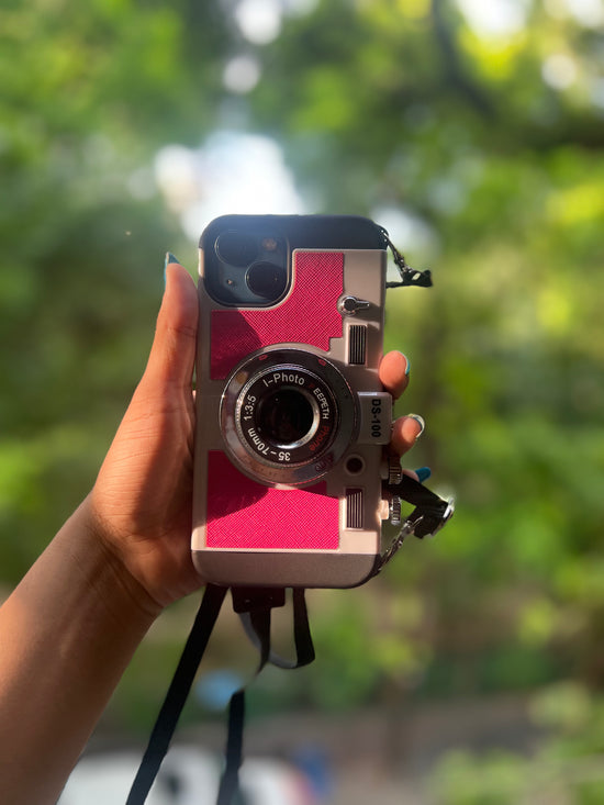 Retro Camera Design Phone Case with Lanyard Strap