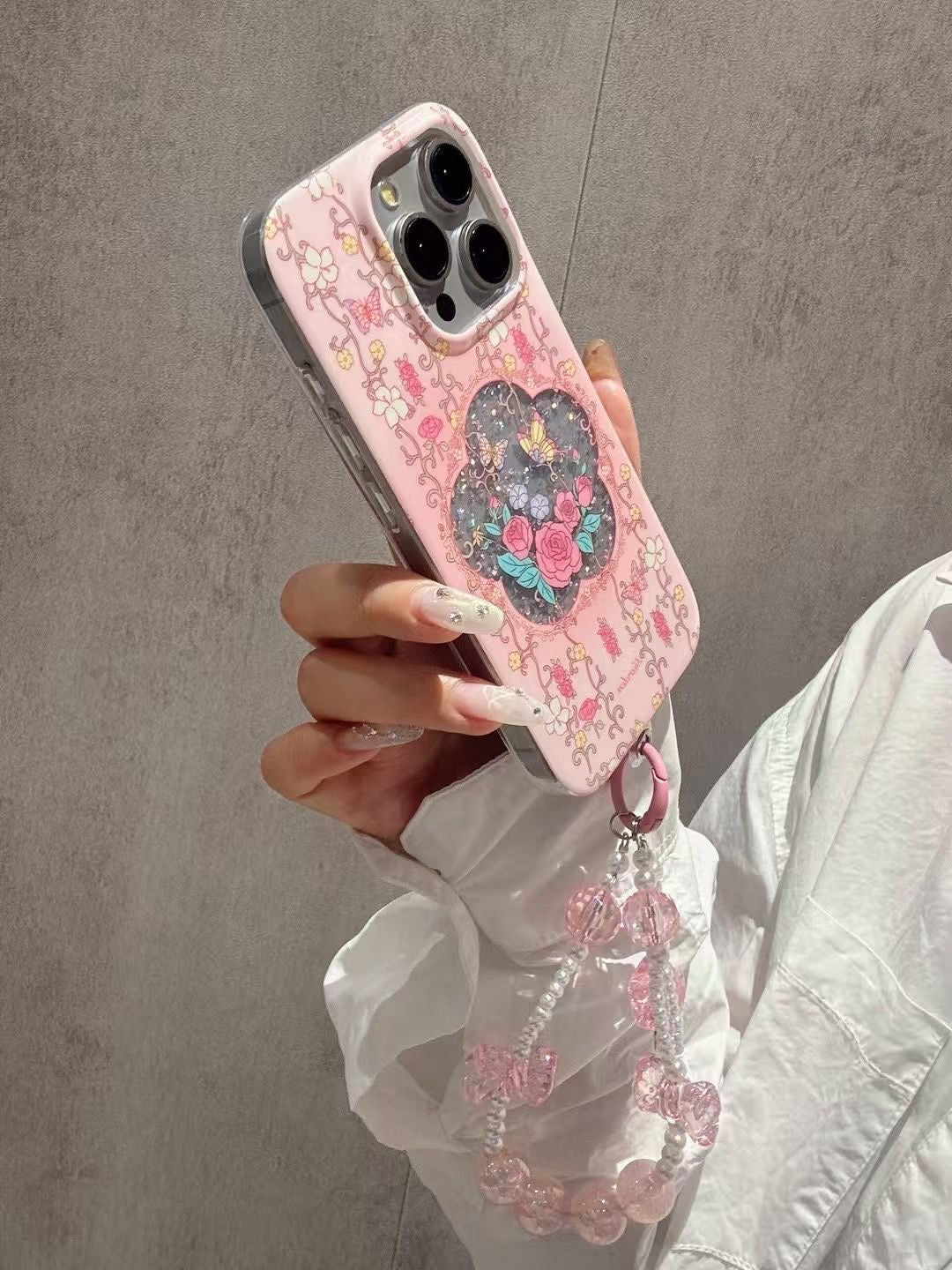 Blush Garden Bloom Case with Beaded Charm 🌸✨
