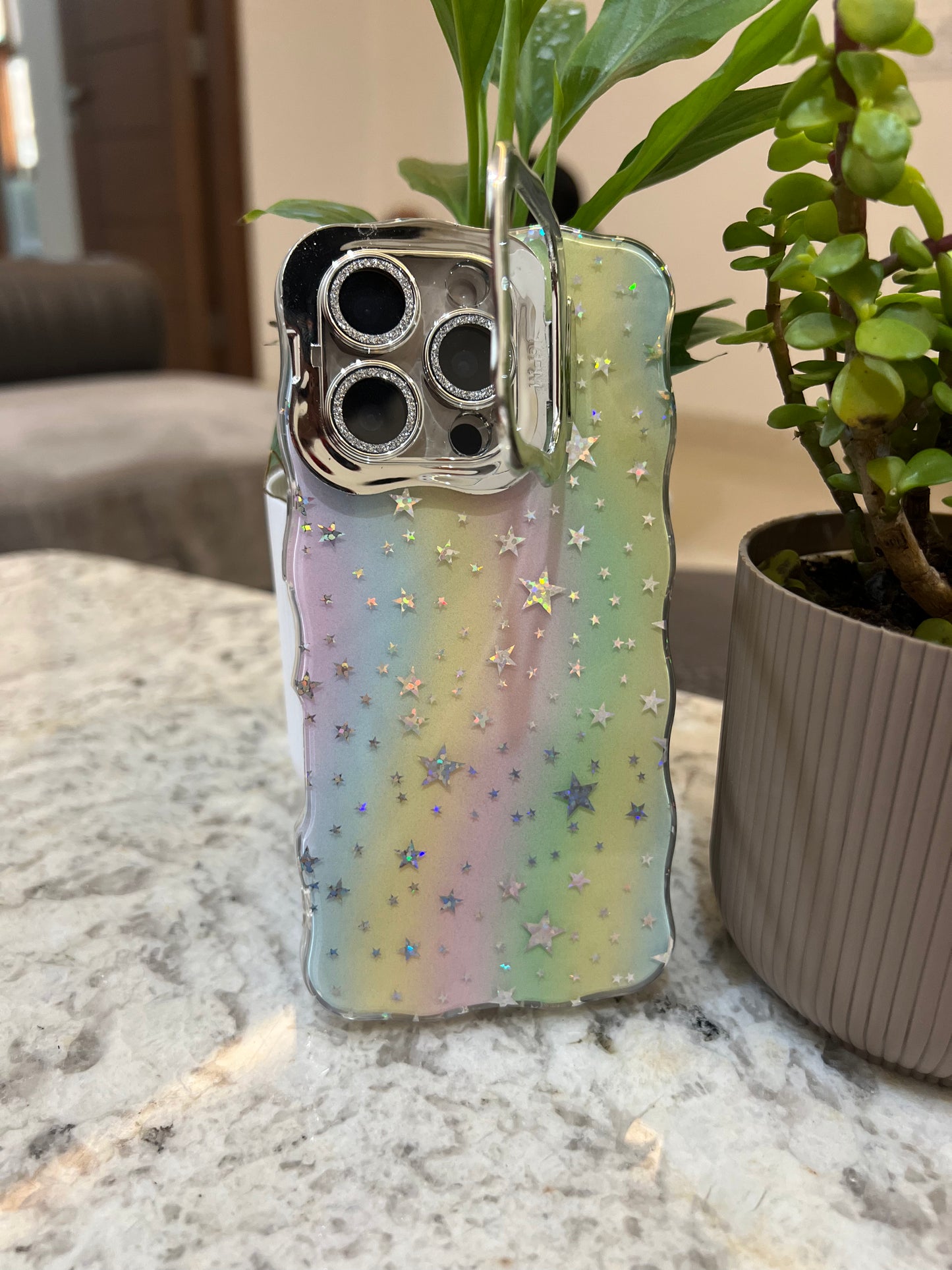 Holographic Pastel Starry Phone Case – Glitter Rainbow Protective Cover ✨🌈