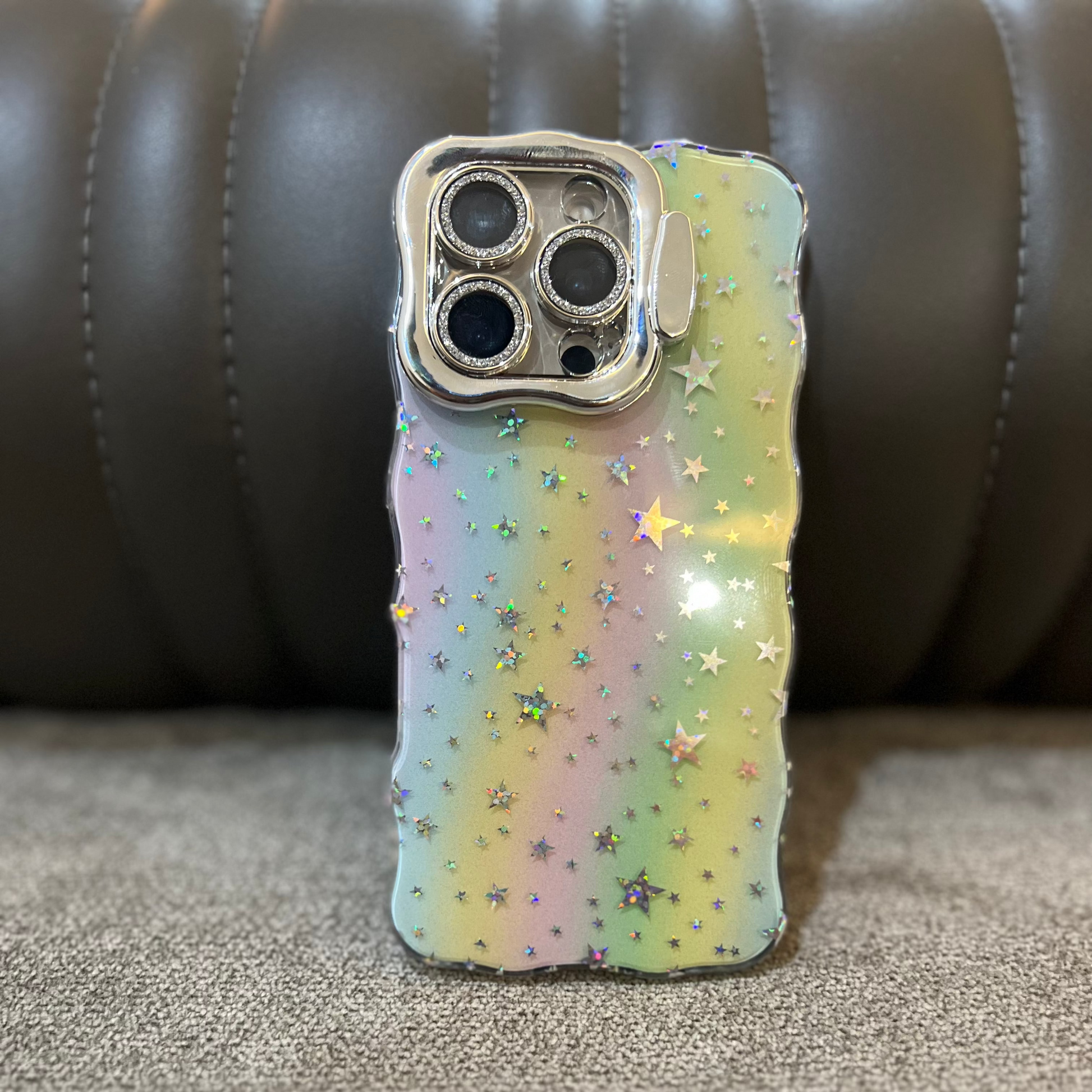 Holographic Pastel Starry Phone Case – Glitter Rainbow Protective Cover ✨🌈
