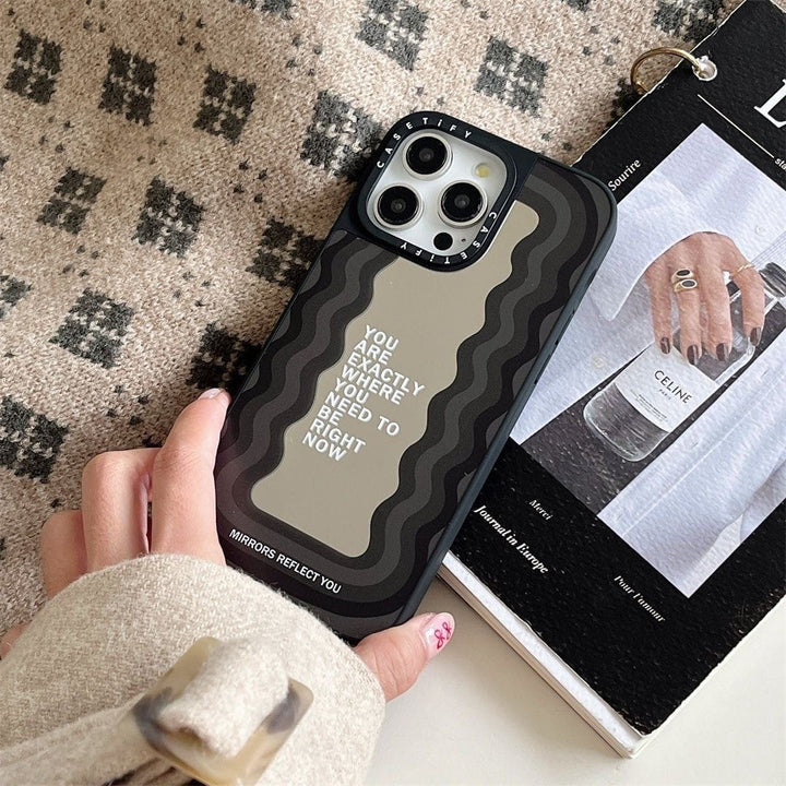 Minimalist Black & Beige Wave Pattern Phone Case – Inspirational Quote Design