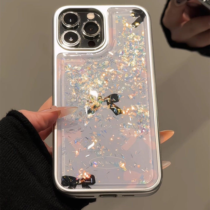 Liquid Glitter Phone Case with Black Bow – Sparkly Protective Cover